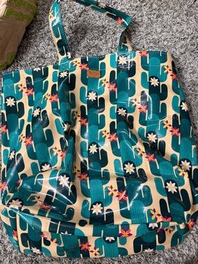Consuela Teal Green Cactus Floral Vinyl Tote